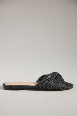 Shop Silent D Raffia Flat Sandals In Black