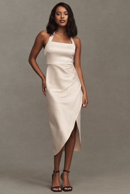 BHLDN Olivia Stretch Satin Halter Midi Dress | Anthropologie
