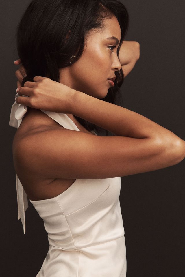 BHLDN Olivia Stretch Satin Halter Midi Dress #3