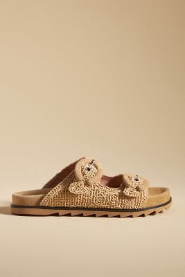 Shop Bibi Lou Macramé Buckle Slide Sandals In Beige