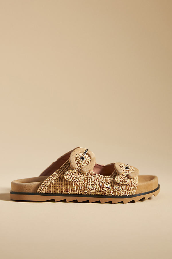 Shop Bibi Lou Macramé Buckle Slide Sandals In Beige