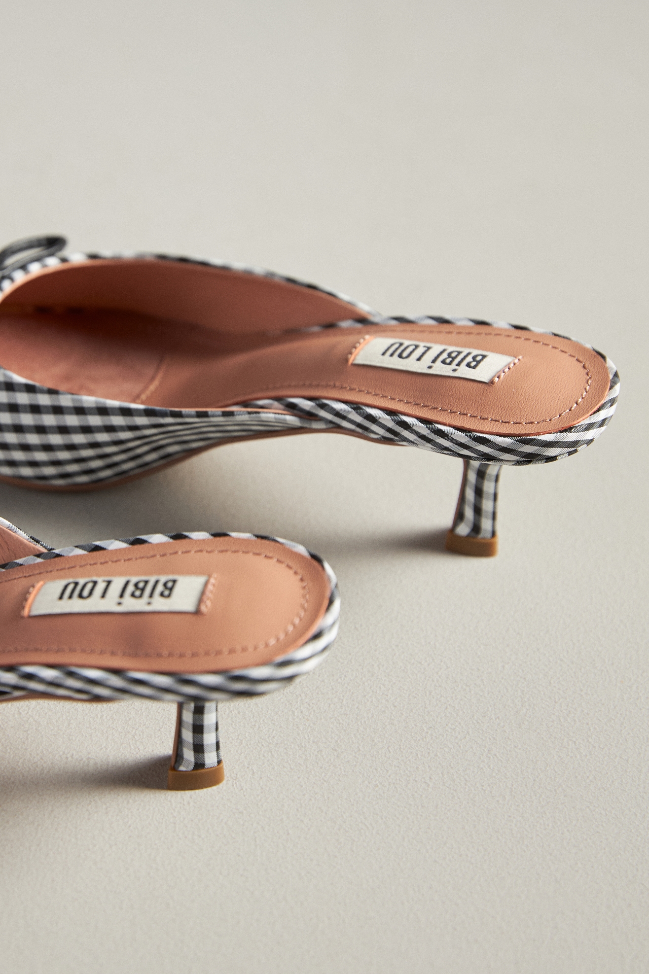 Bibi Lou Gingham Kitten-Heel Mules