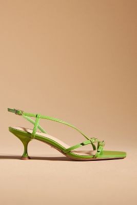 Lola Cruz Asymmetrical Buckle Heels In Green