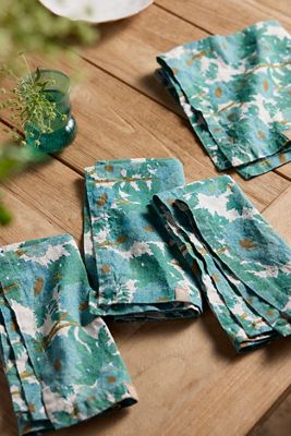 Society of Wanderers Linen Napkins, Set of 4 Blue Blooms