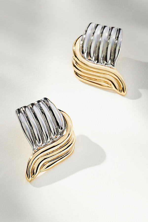 By Anthropologie Crossover Ribbed Post Earrings In Silver
