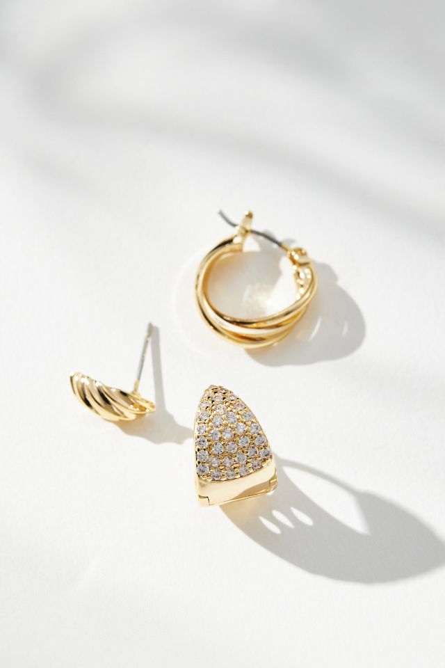 Pavé Ribbon Huggie Earrings, Set of 3 #1