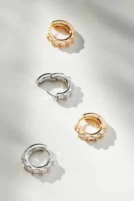 By Anthropologie Crystal Huggie Hoop Earrings, Set Of 2 In Gold