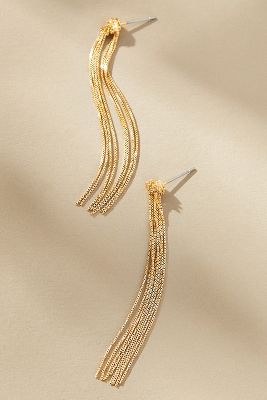 By Anthropologie Knotted Chain Fringe Drop Earrings In Gold
