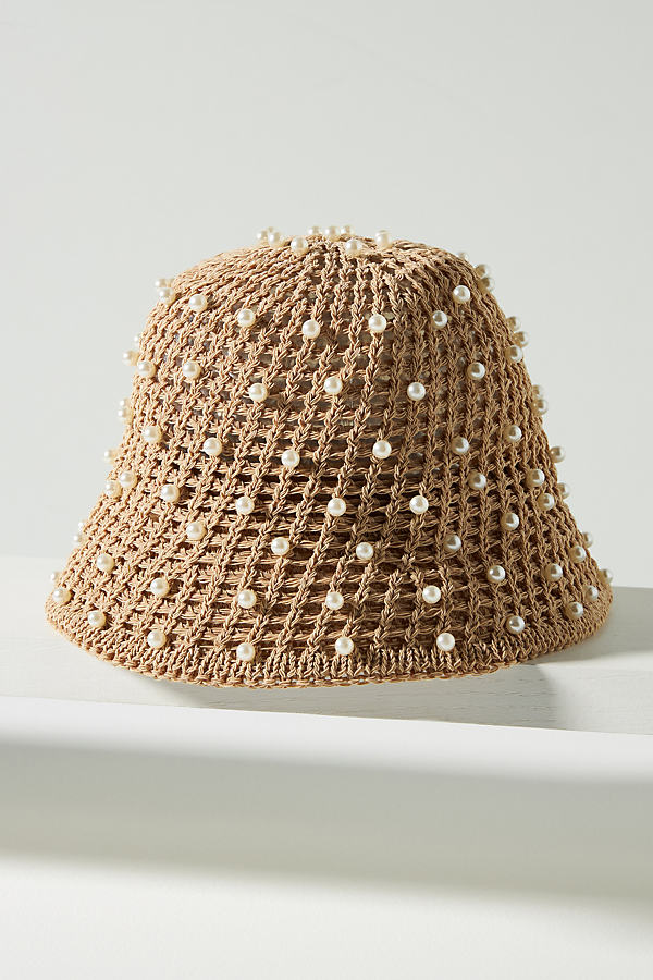 By Anthropologie Pearl Crochet Bucket Hat In Beige