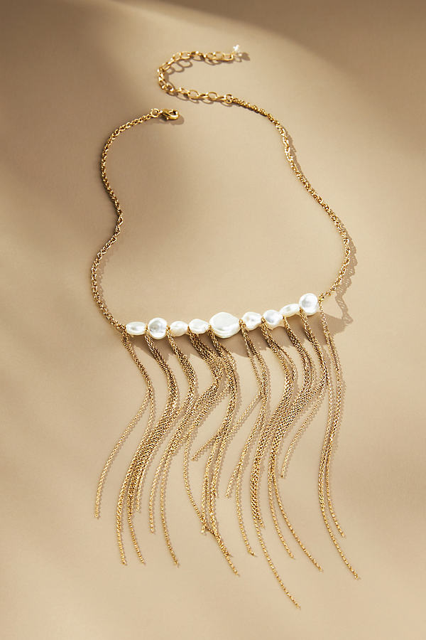 By Anthropologie Pearl Fringe Necklace In White