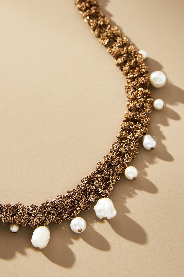 By Anthropologie Boho Pearl Chain Necklace #2