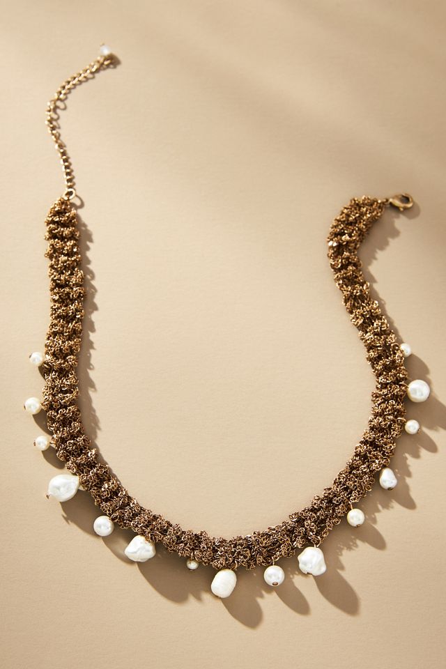 By Anthropologie Boho Pearl Chain Necklace #1