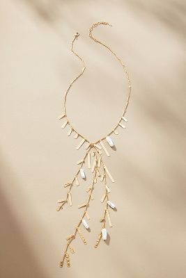By Anthropologie Boho Pearl Fringe Necklace In Gold