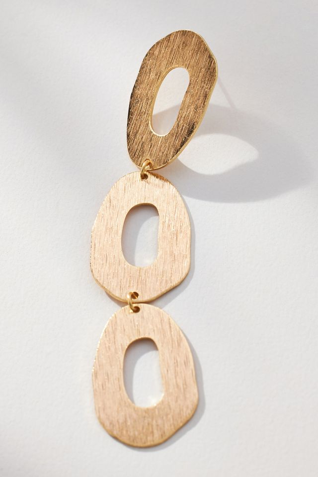 Gold-Plated Triple Oval Drop Earrings #1