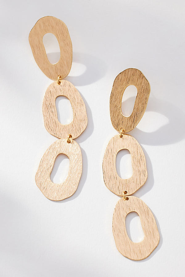 Gold-Plated Triple Oval Drop Earrings