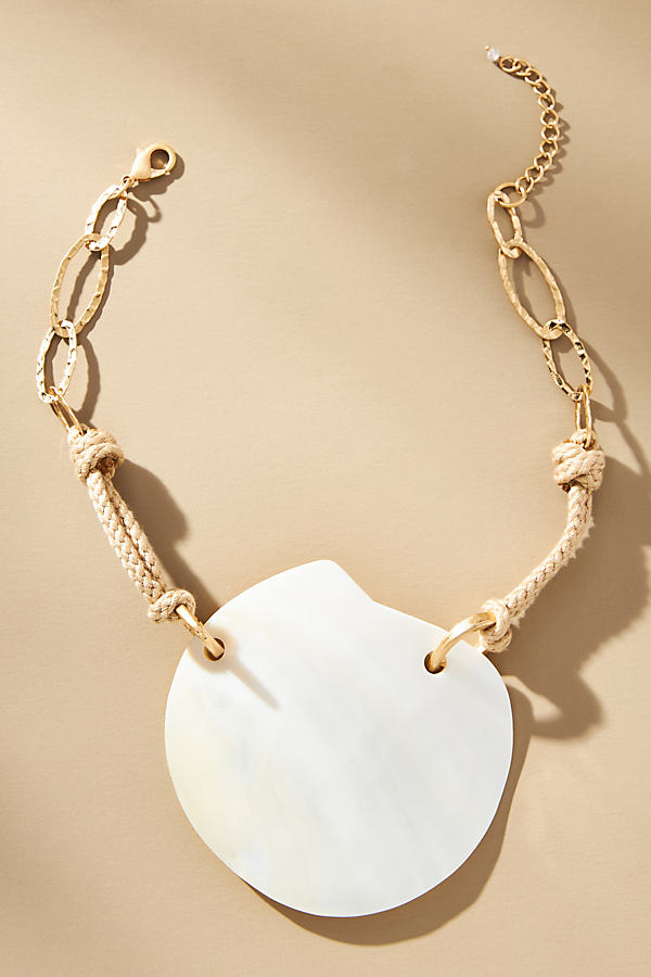 By Anthropologie Xl Shell Rope Collar Necklace In White
