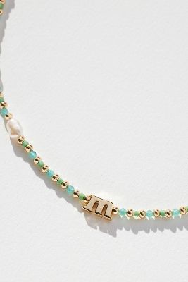 By Anthropologie Delicate Monogram Beaded Necklace In Multicolor