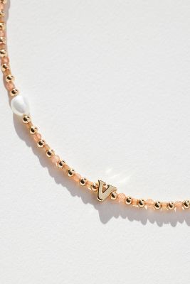 By Anthropologie Delicate Monogram Beaded Necklace In Gold