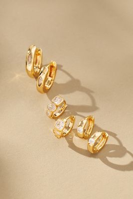 Shop By Anthropologie Gatsby Huggie Earrings, Set Of 3 In Gold