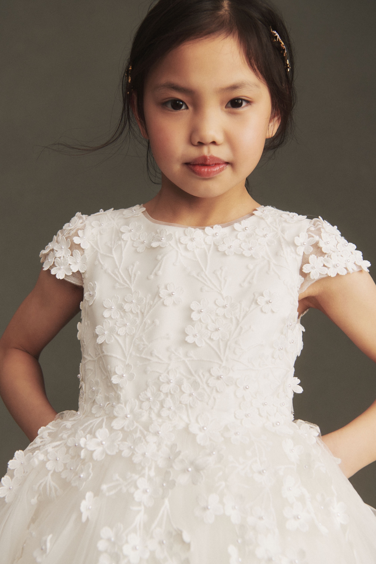 Princess Daliana Floral Appliqué Flower Girl Dress