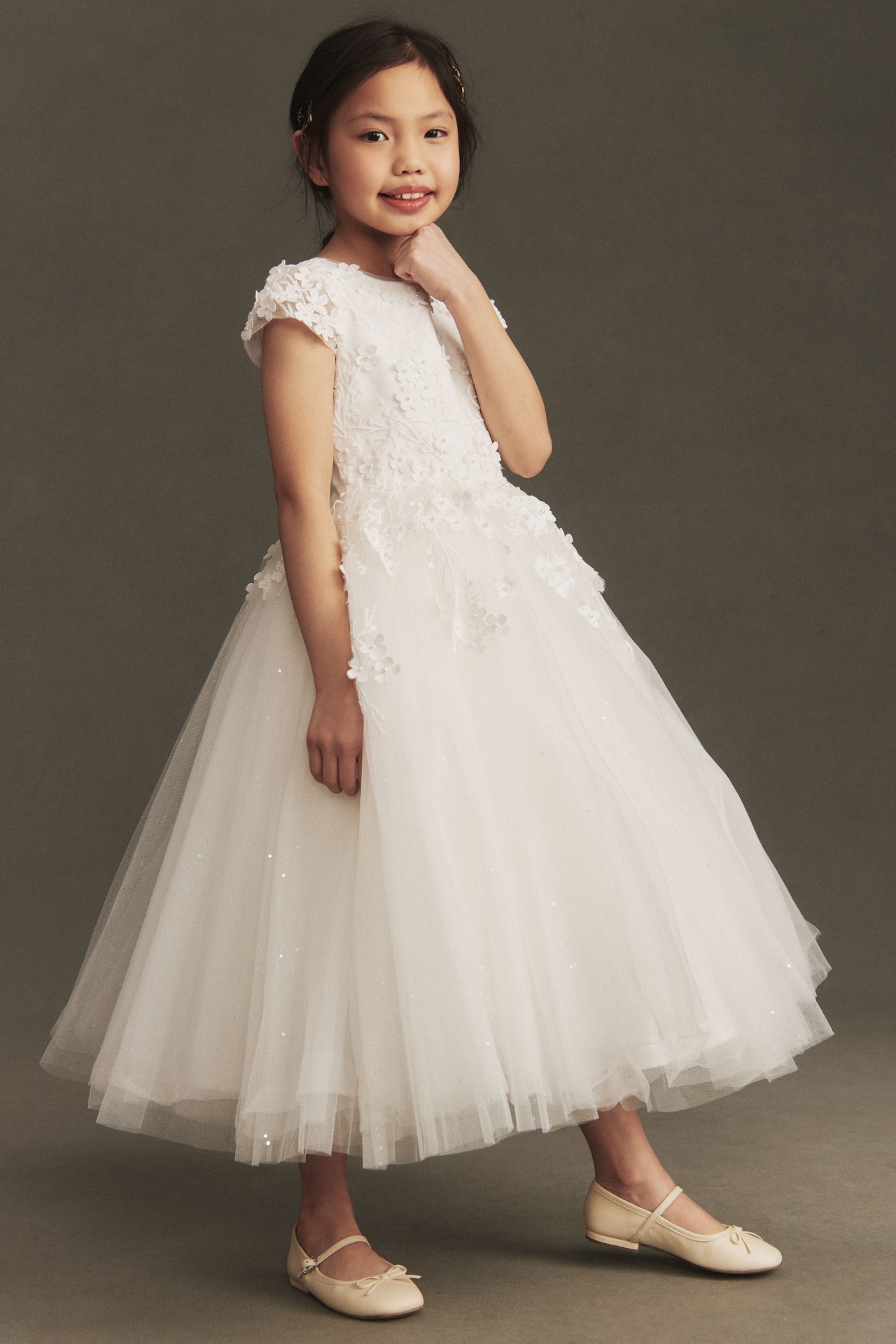 Princess Daliana Floral Appliqué Flower Girl Dress