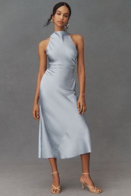 Shop Reformation Casette Sleeveless Silk Midi Dress In Blue