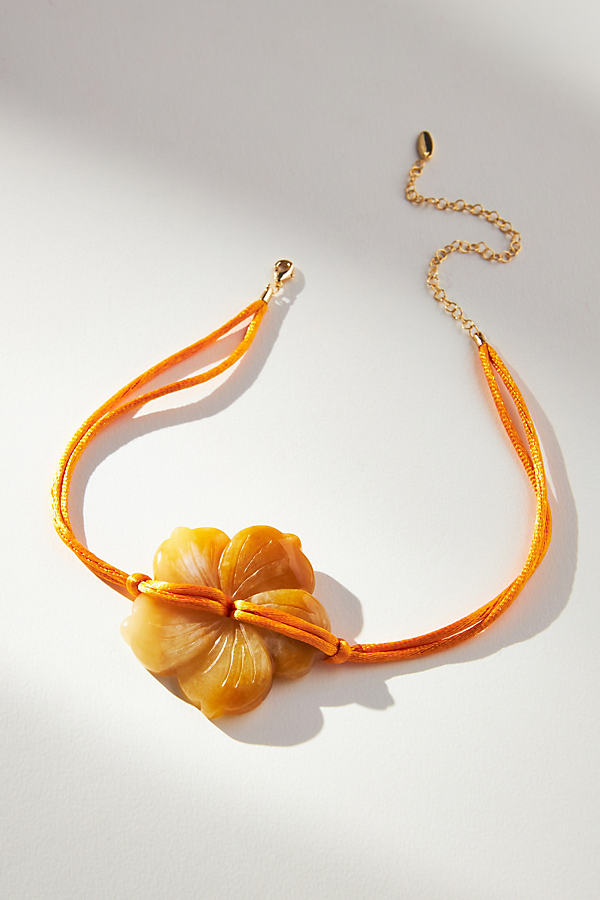 By Anthropologie Ceramic Flower Cord Necklace In Orange