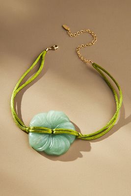 By Anthropologie Ceramic Flower Cord Necklace In Mint