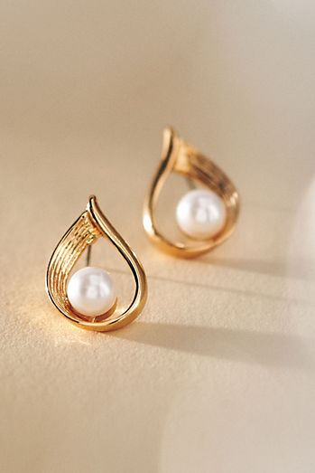 Ettika Golden Pearl Teardrop Earrings