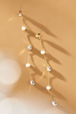 Ettika Pearl And Crystal Linear Drop Earrings In Gold