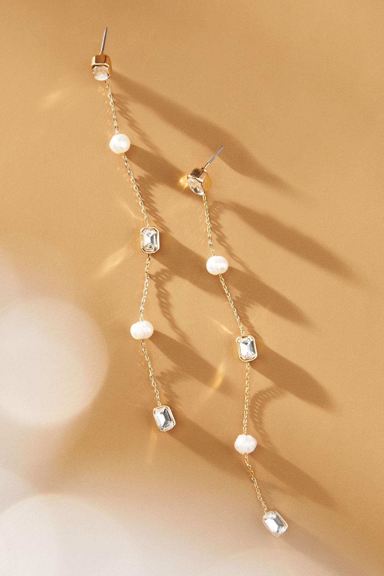 Ettika Pearl and Crystal Linear Drop Earrings