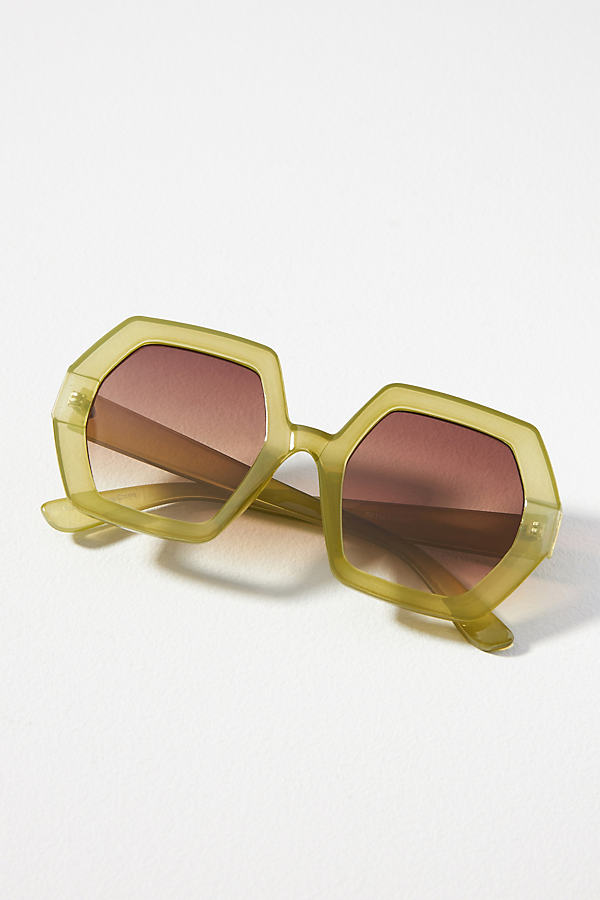 Shop By Anthropologie Octagon Oversized Sunglasses In Green