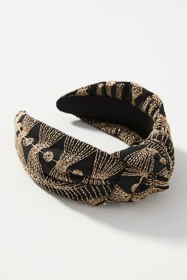By Anthropologie Embroidered Knot Headband In Black