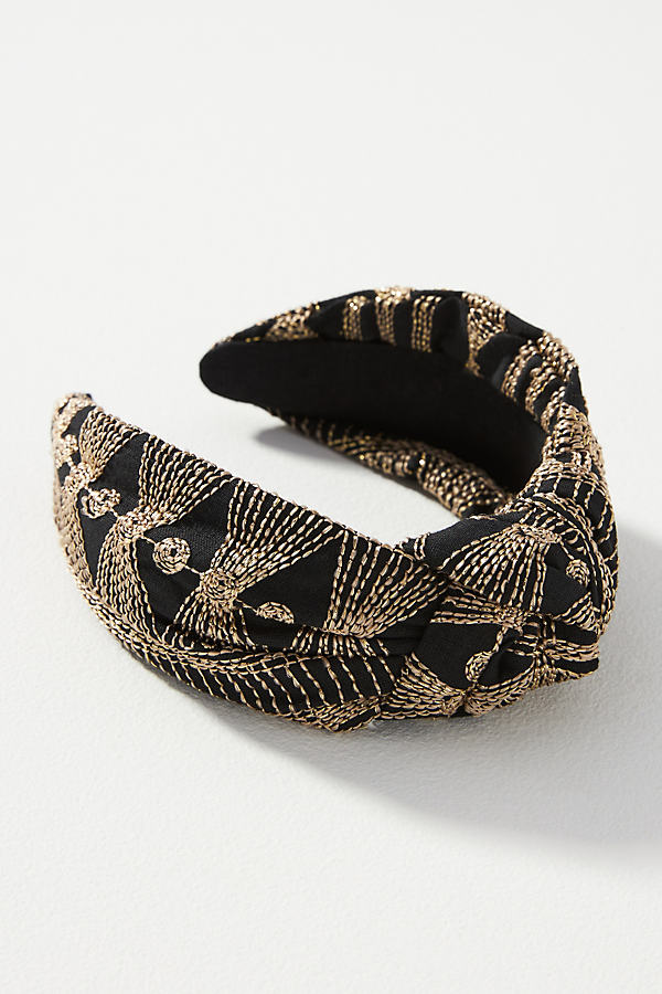 By Anthropologie Embroidered Knot Headband In Black