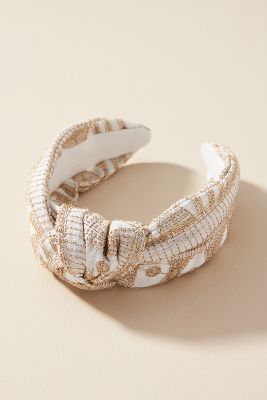By Anthropologie Embroidered Knot Headband In White