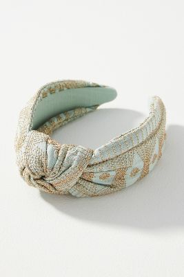 By Anthropologie Embroidered Knot Headband In Mint