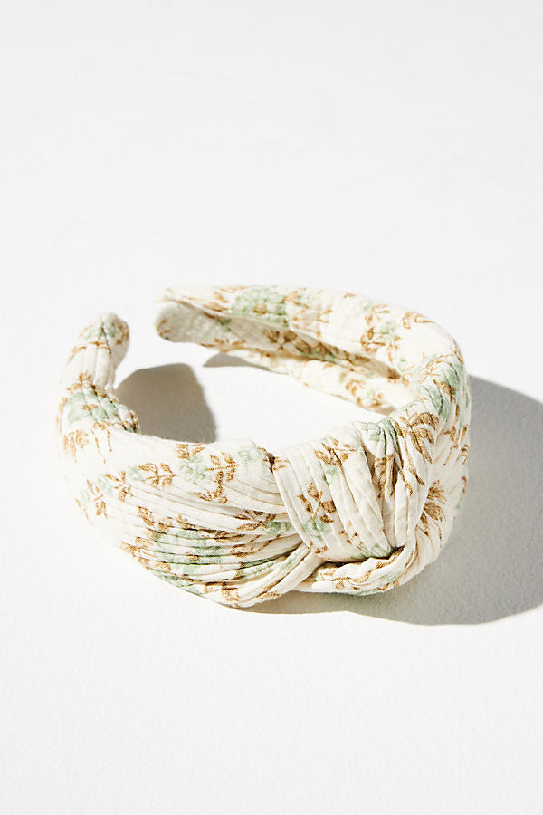 By Anthropologie Everly Floral Quilted Knot Headband In Green