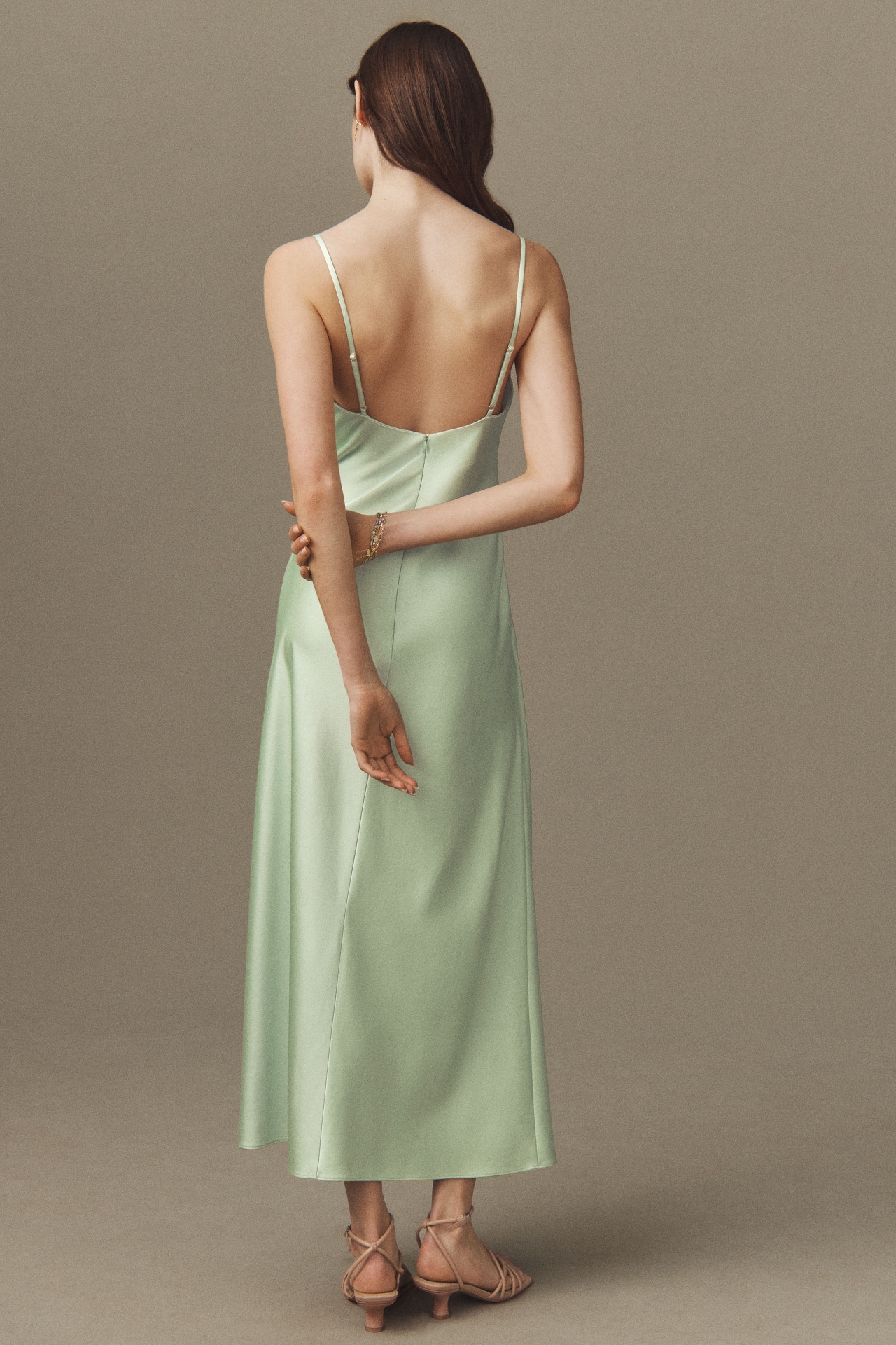 Significant Other Esme Cowl-Neck Draped Satin Side-Slit Maxi Dress