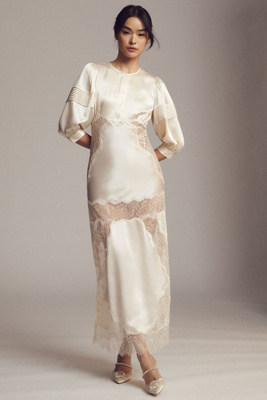 Cynthia Rowley Lace-Trimmed Silk Charmeuse Maxi Dress | Anthropologie