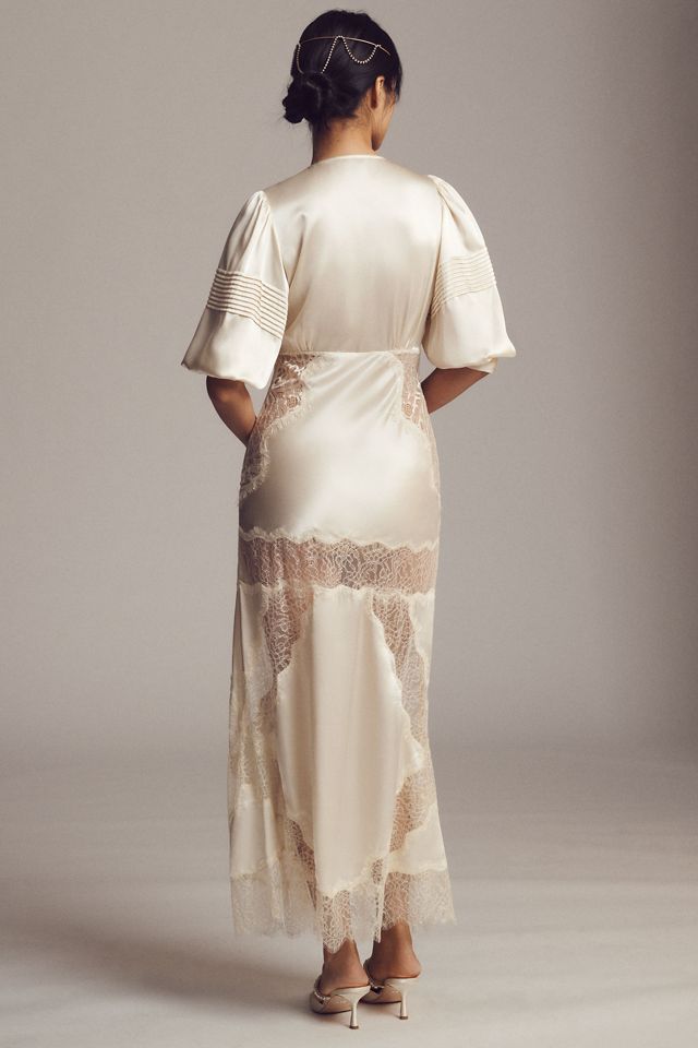 Cynthia Rowley Lace-Trimmed Silk Charmeuse Maxi Dress | Anthropologie