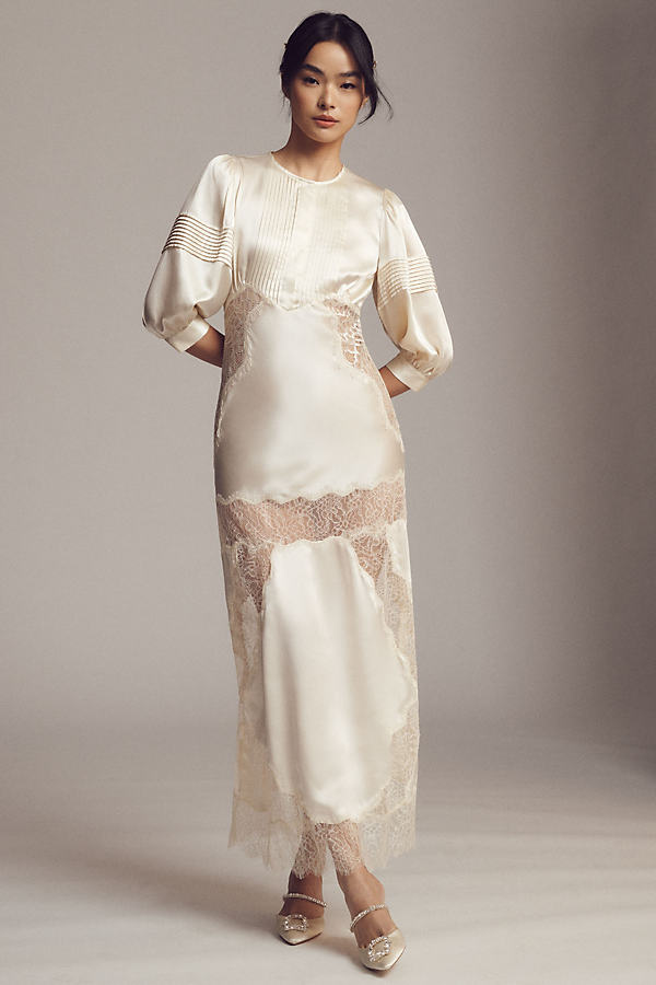 Cynthia Rowley Charmeuse Lace Silk Dress In White