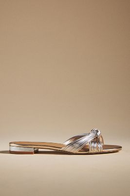 Shop Reformation Peridot Mignon Knot Flat Sandals In Silver