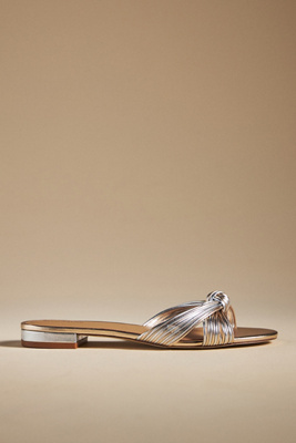 Reformation Peridot Mignon Knot Flat Sandal In Silver