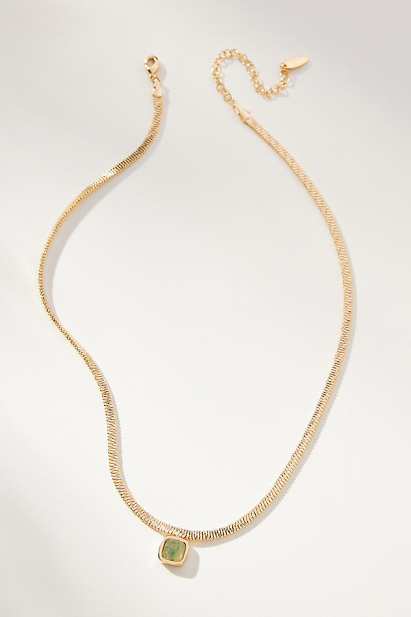 Gold-Plated Herringbone Stone Necklace