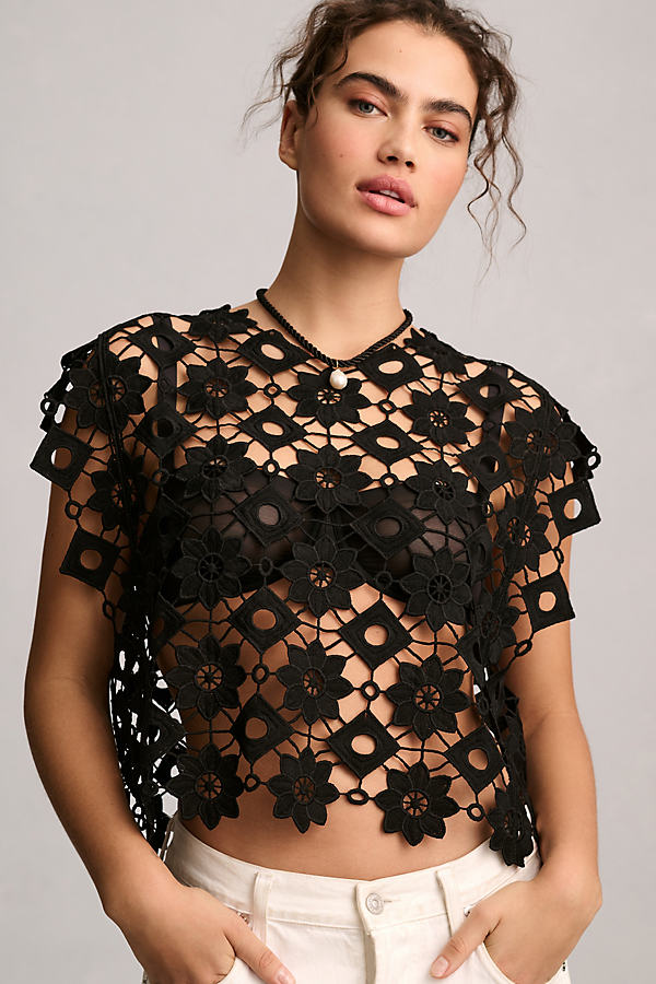Maeve Floral Shell Top In Black