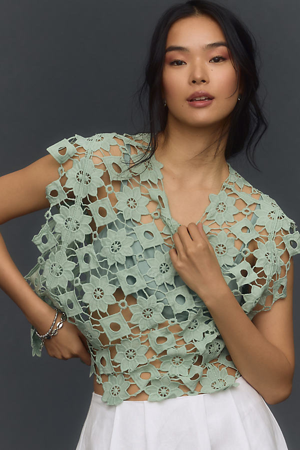 Maeve Floral Shell Top In Green