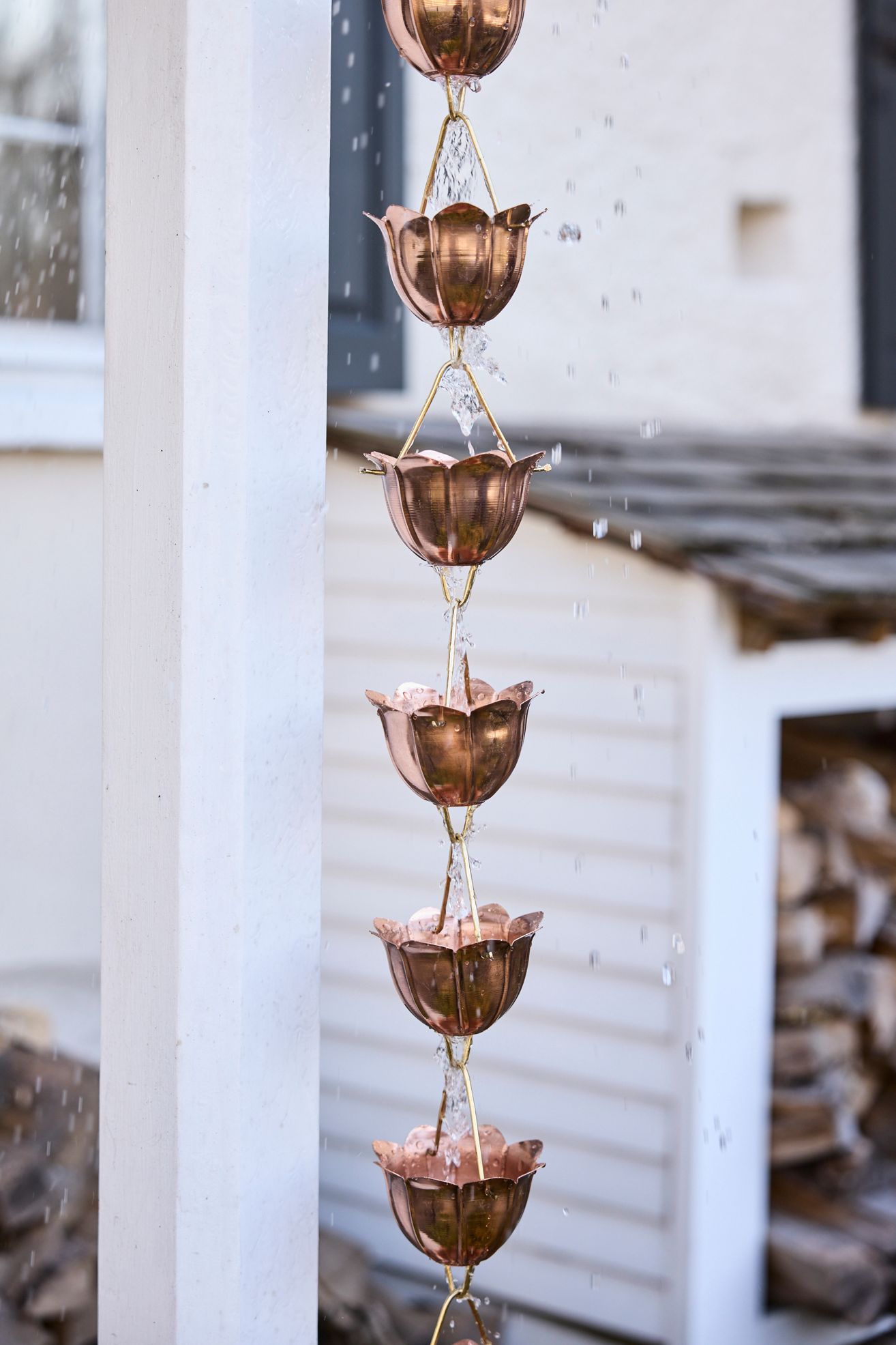 Water Lily Copper + Brass Rain Chain - Copper, L/G