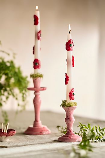 Floral Applique Taper Candles, Set of 2