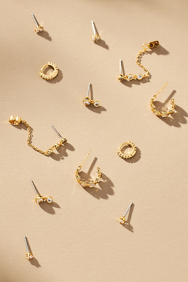Anthropologie Assorted Huggie Earrings, Set Of 6 In Gold