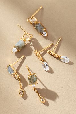 By Anthropologie Delicate Gem Drop Earrings, Set Of 3 In Blue